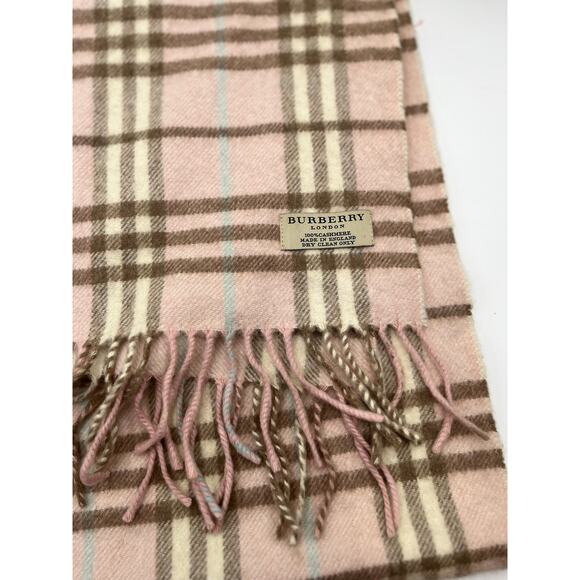 Burberry London Made in England 100% Cashmere Pink Nova Check Fringe Ends Scarf - Picture 2 of 6